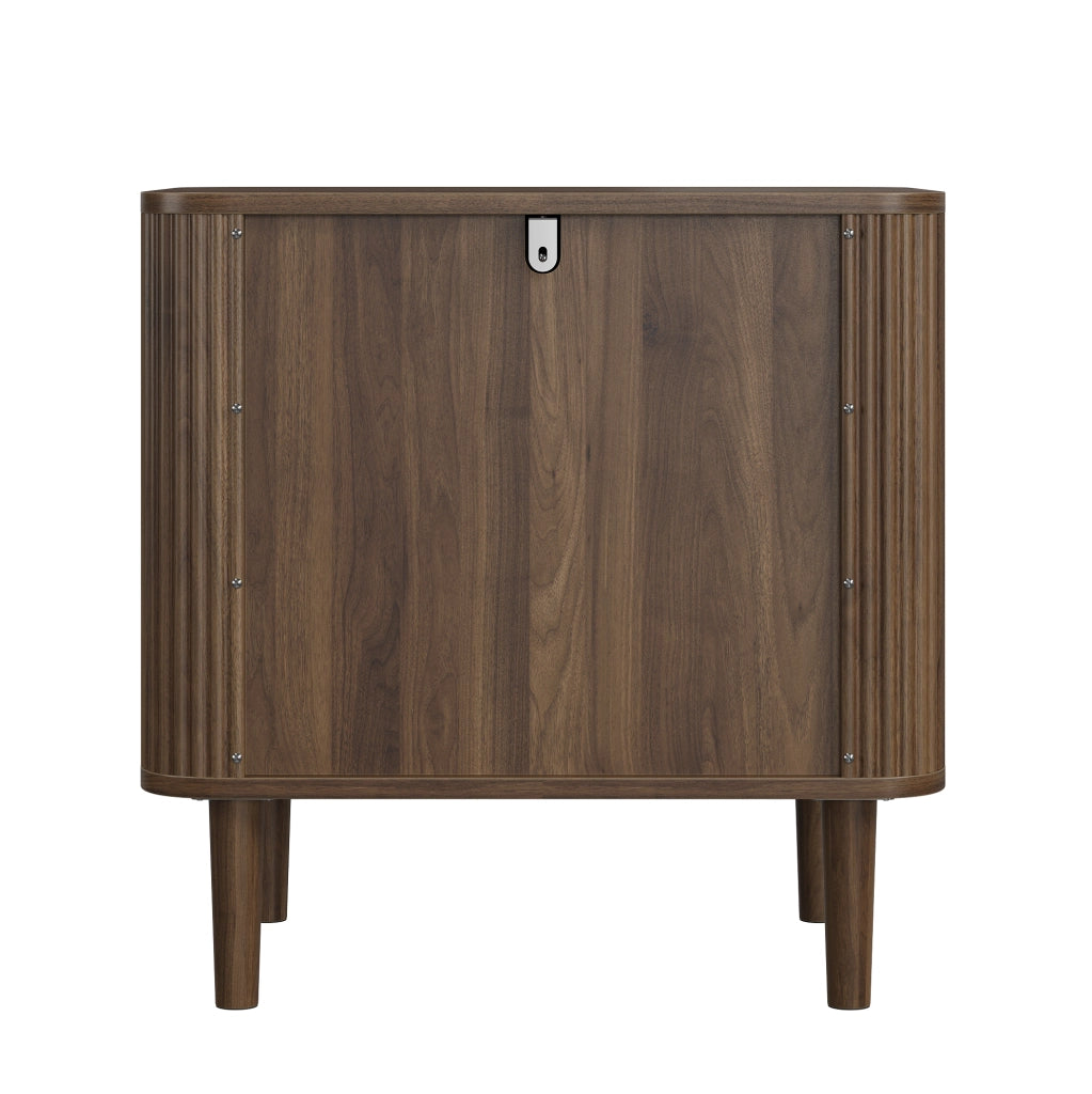 COMODINO 2 Cassetti MDF Color Noce con Frontali Scanalati