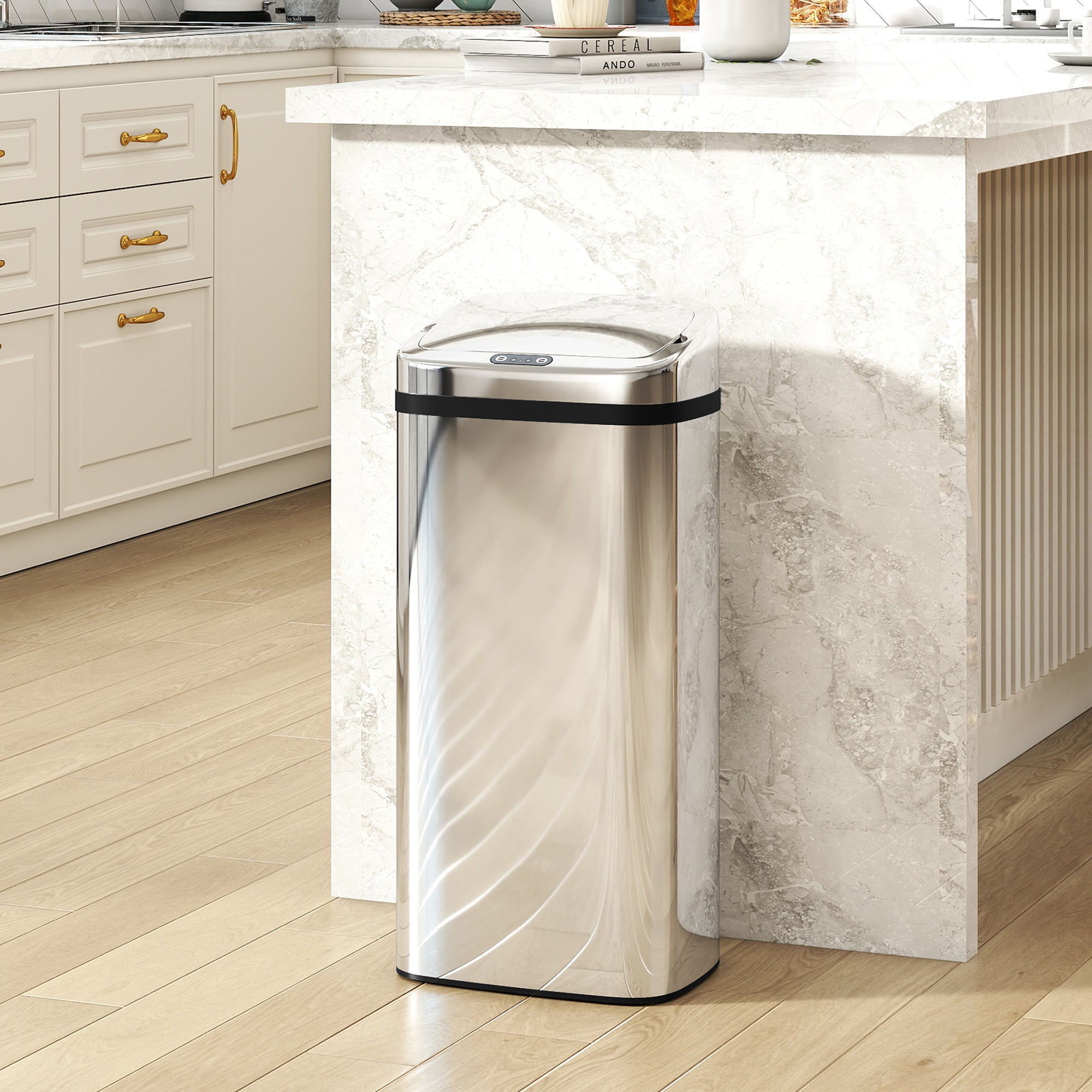 Bidone per Rifiuti da 40L con Sensore per Apertura e Chiusura Automatica 33x25x70 cm in ABS e Acciaio Inox Argento