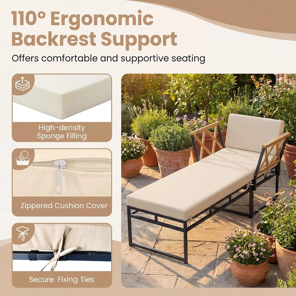 Sedia a sdraio da giardino con cuscino, lettino da esterno 2 in 1, 1 poltrona + 1 panchina, carico totale 180+360 kg, bagno di sole, design ergonomico, 175 x 55 x 66 cm, per terrazza e