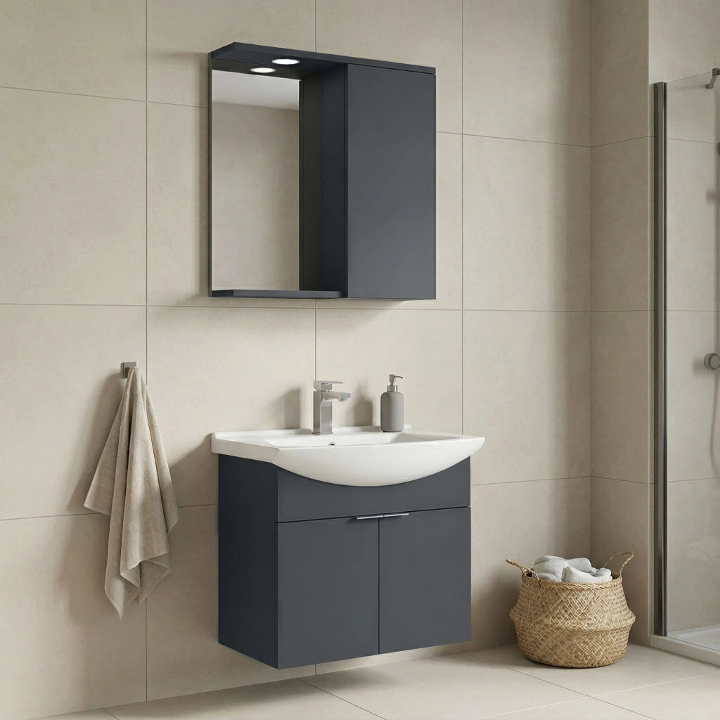 Set mobile lavabo con specchio (2 pezzi) "Purus 65" - 65 x 50 x 58 cm - Antracite opaco