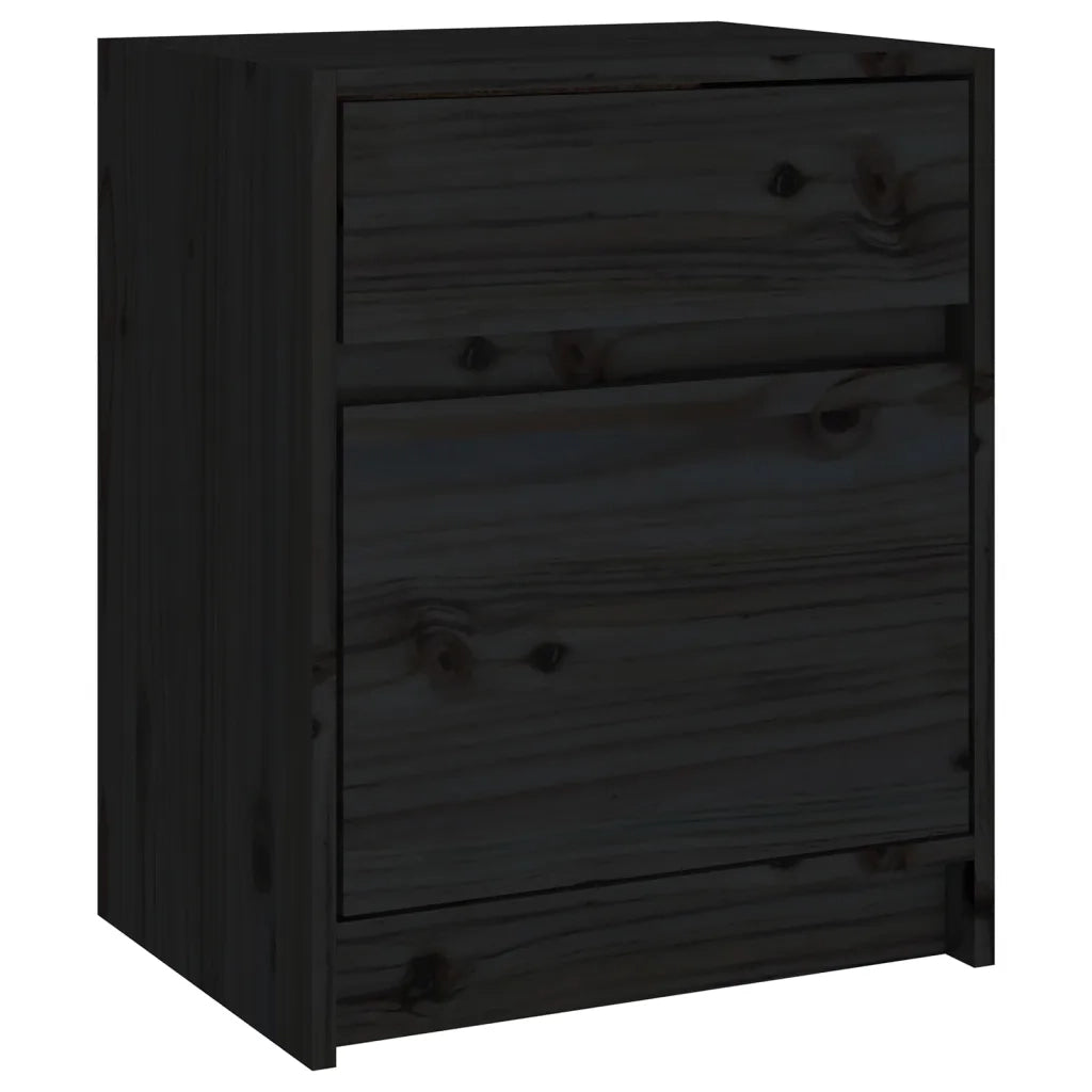 Set di 2 Comodini | Armadio da Notte | Mobiletto da notte Neri 40x31x50 cm in Legno Massello di Pino
