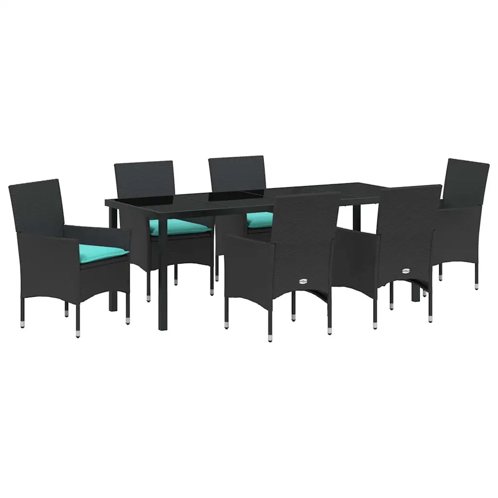 Set di tavolo e sedie con cuscino 7 pcs Nero Rattan in PE 3379840