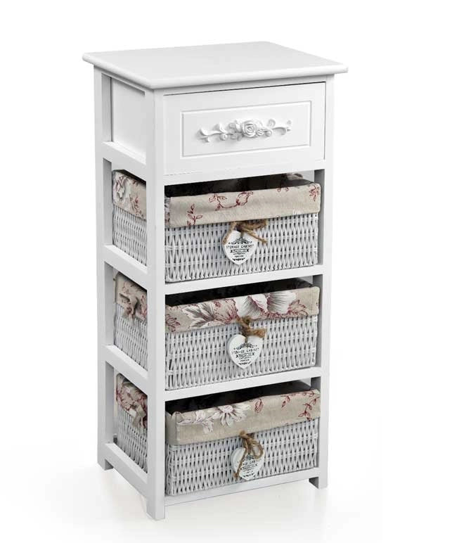 MAURY'S CASSETTIERA IN LEGNO 4 CASSETTI 36X25X80 CM CON DECORO FLOREALE