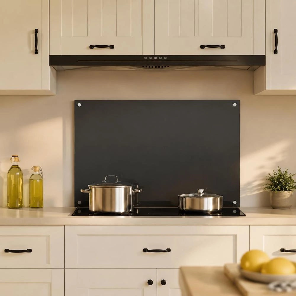 Kitchen Backsplash Black 80x60 Cm Tempered Glass