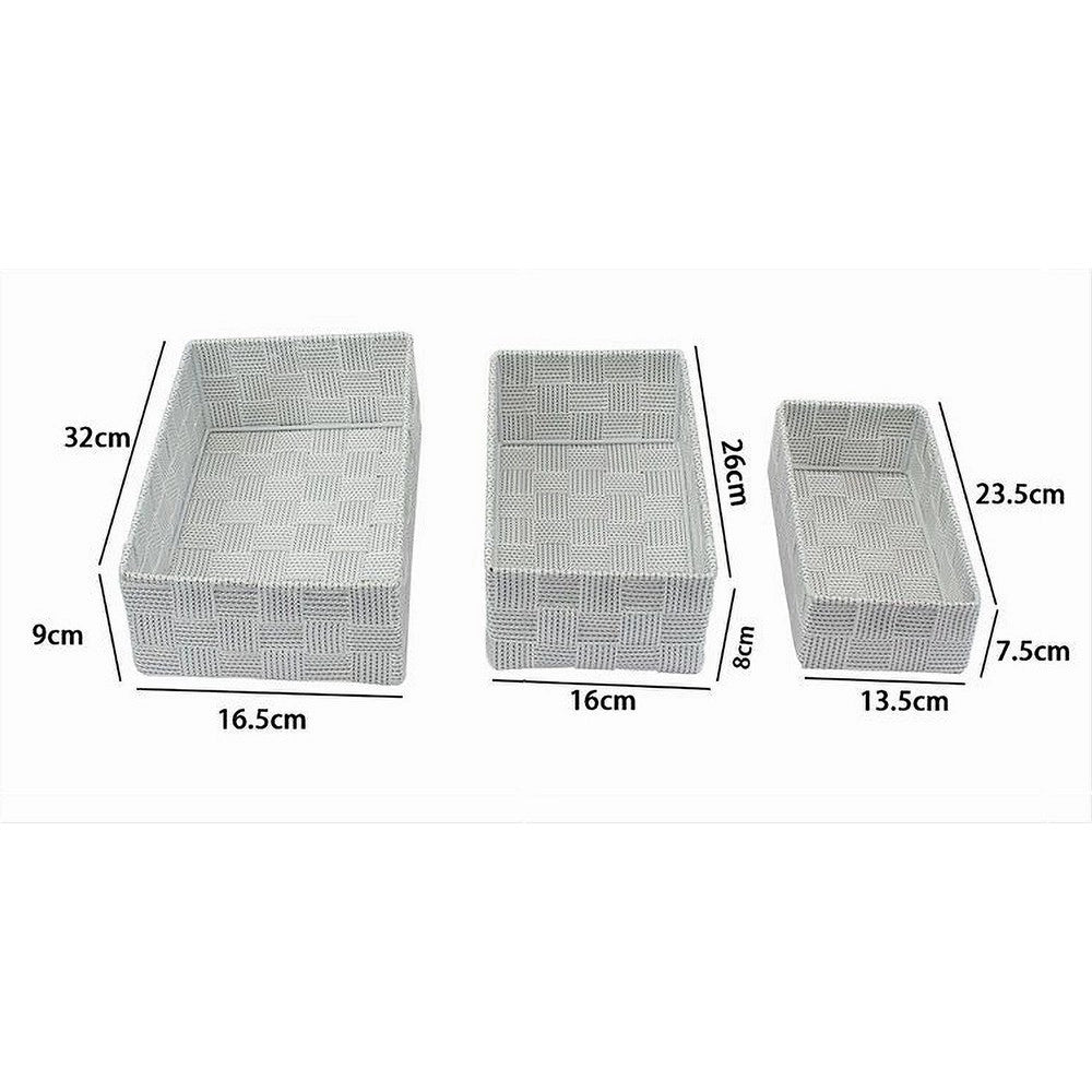 Trade Shop - Set 3pz Scatola Portaoggetti Tessuto Intrecciato Contenitori Grigio Chiaro 79054 -