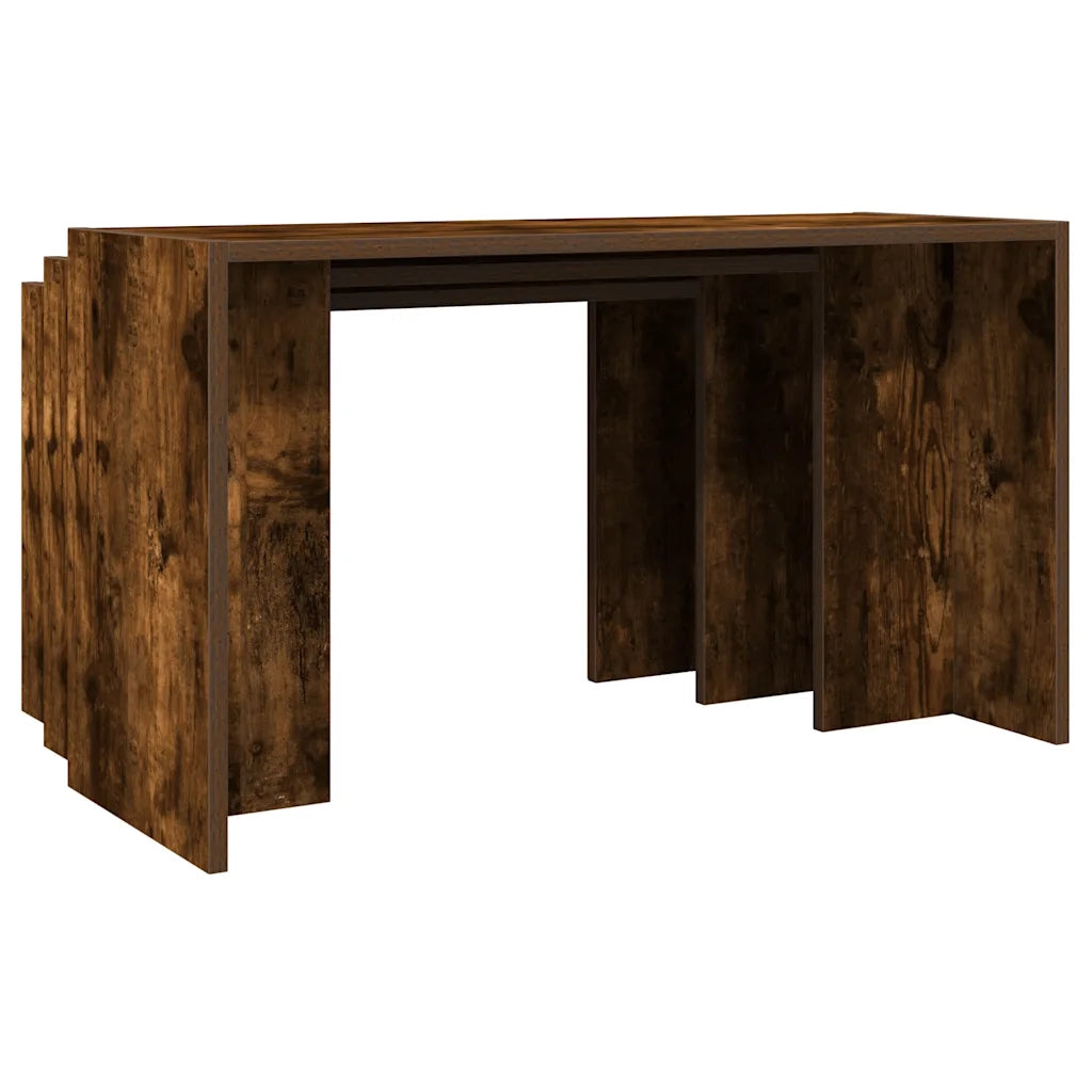 Tavolini Impilabili 3 pz Rovere Fumo in Legno Multistrato 858537