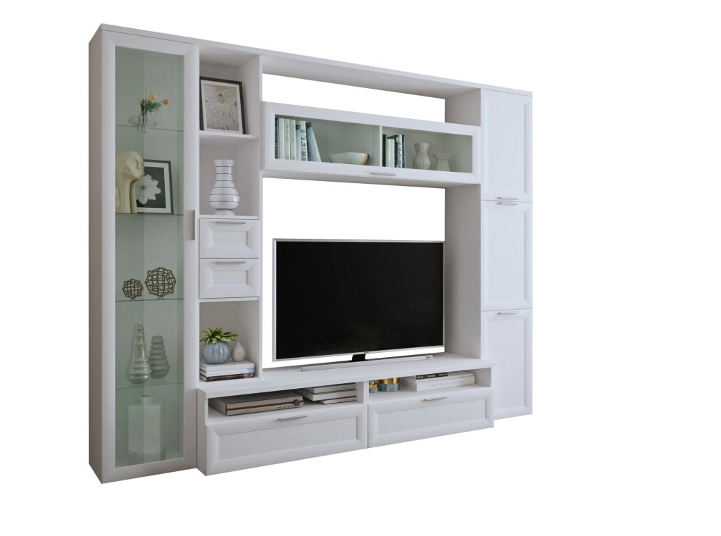 Mobile Soggiorno Carenno, Parete Attrezzata Modulabile, Bianco