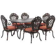 Set da pranzo da giardino Tavolo da esterno in alluminio marrone 6 sedie vintage