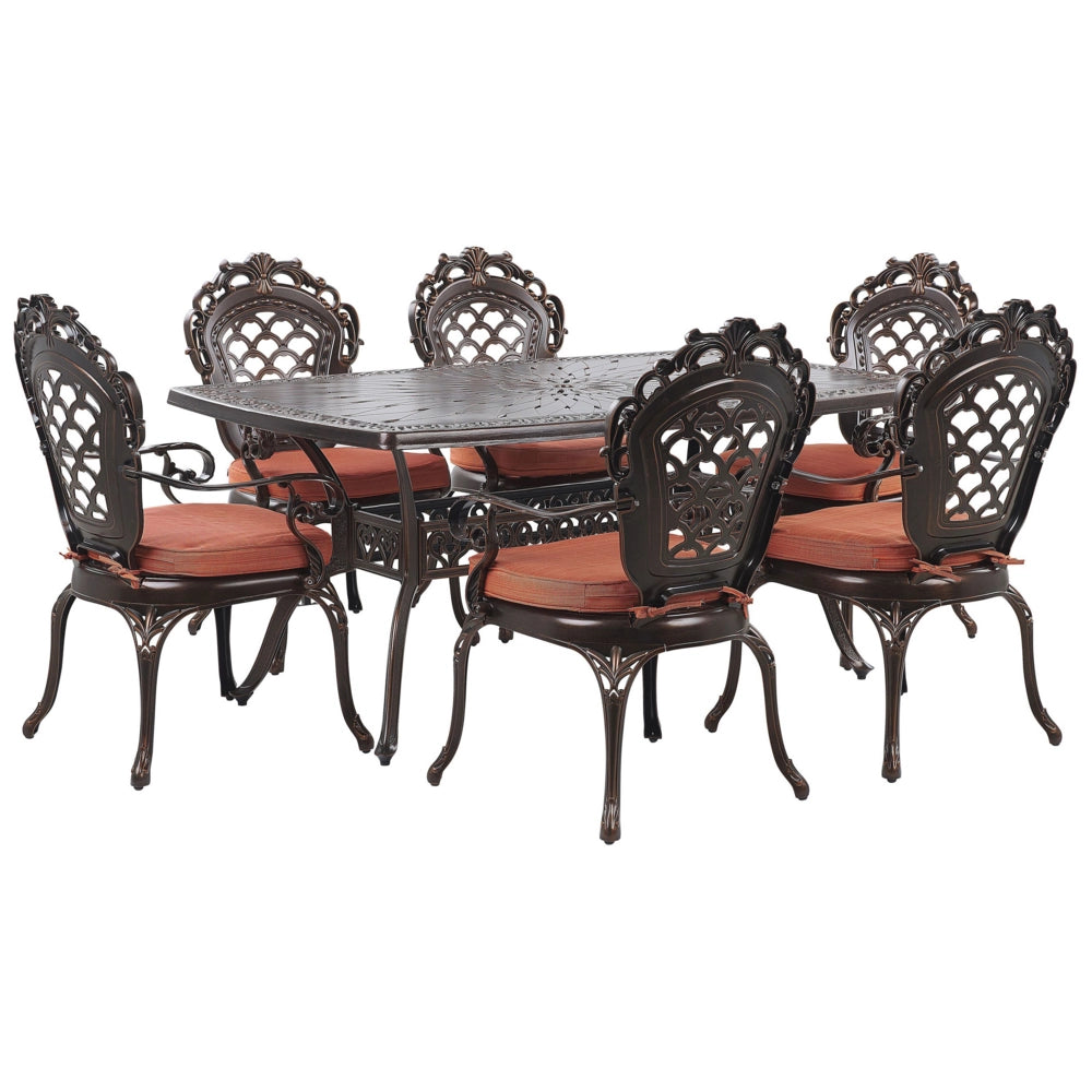 Set da pranzo da giardino Tavolo da esterno in alluminio marrone 6 sedie vintage