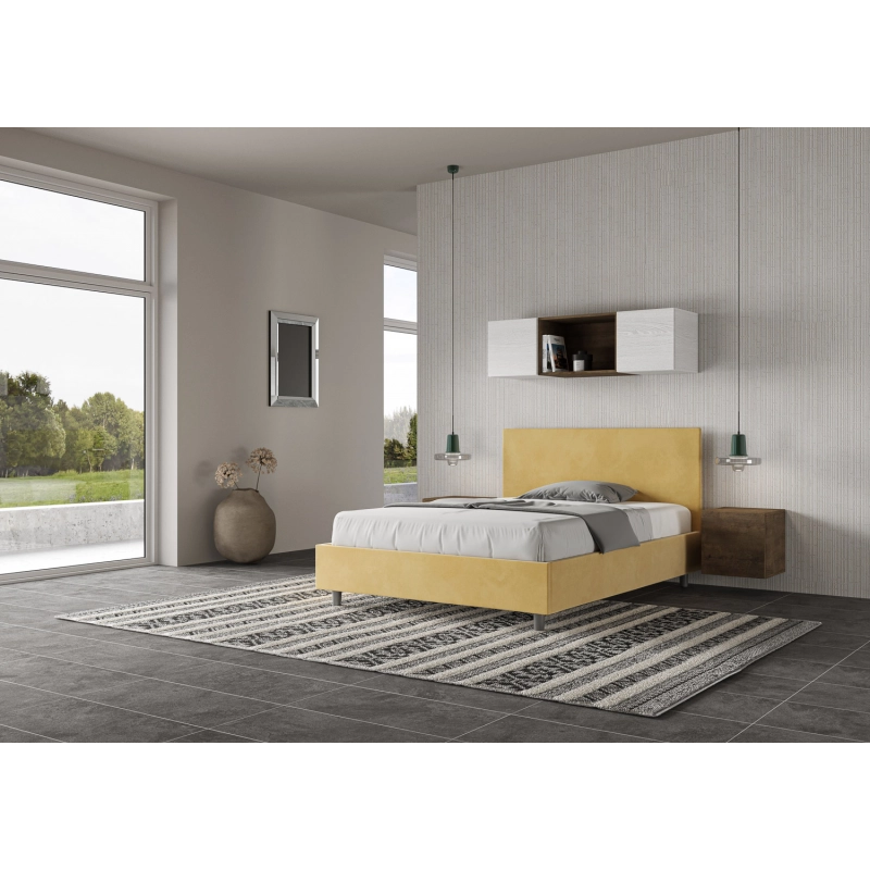 Letto imbottito Matrimoniale francese 140x190 cm Adele - Contenitore,Microfibra,Ocra