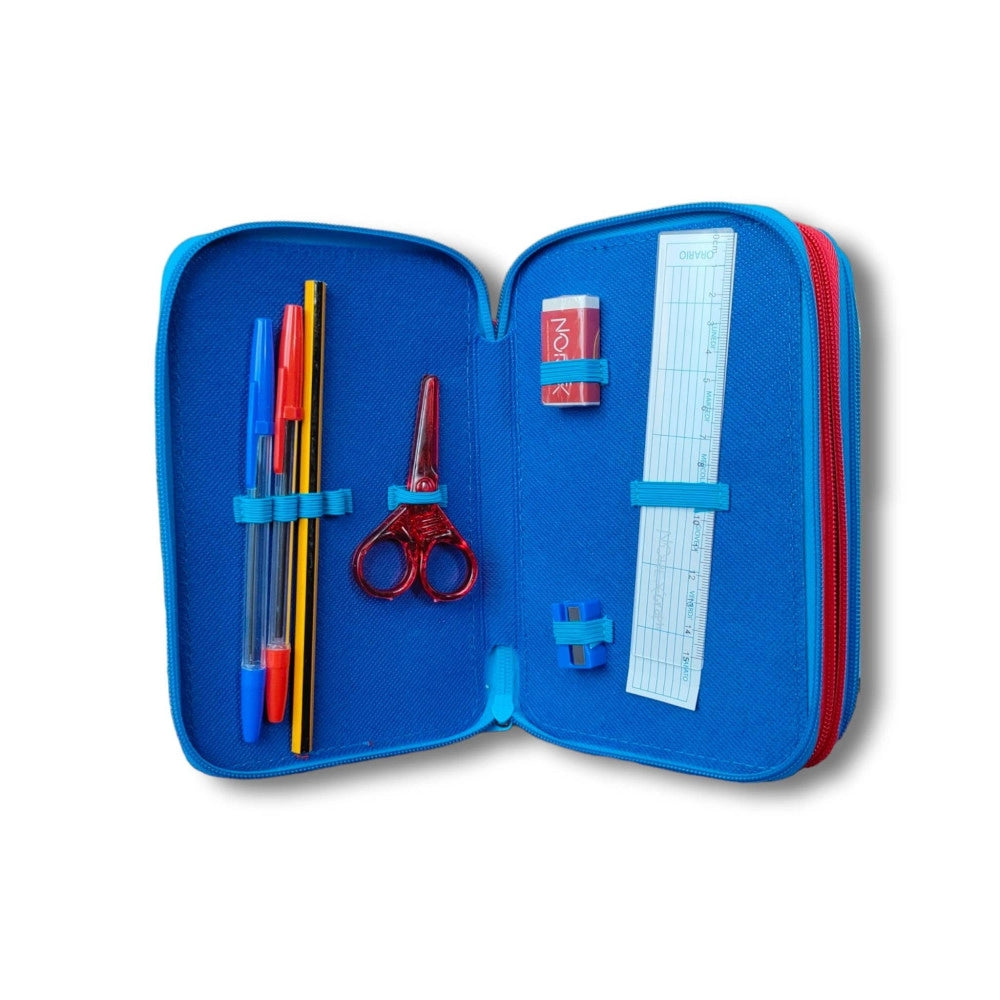Trade Shop - Astuccio Portapastelli Scuola 3 Zip Topolino Accessoriato Pastelli Pennarelli Mm -