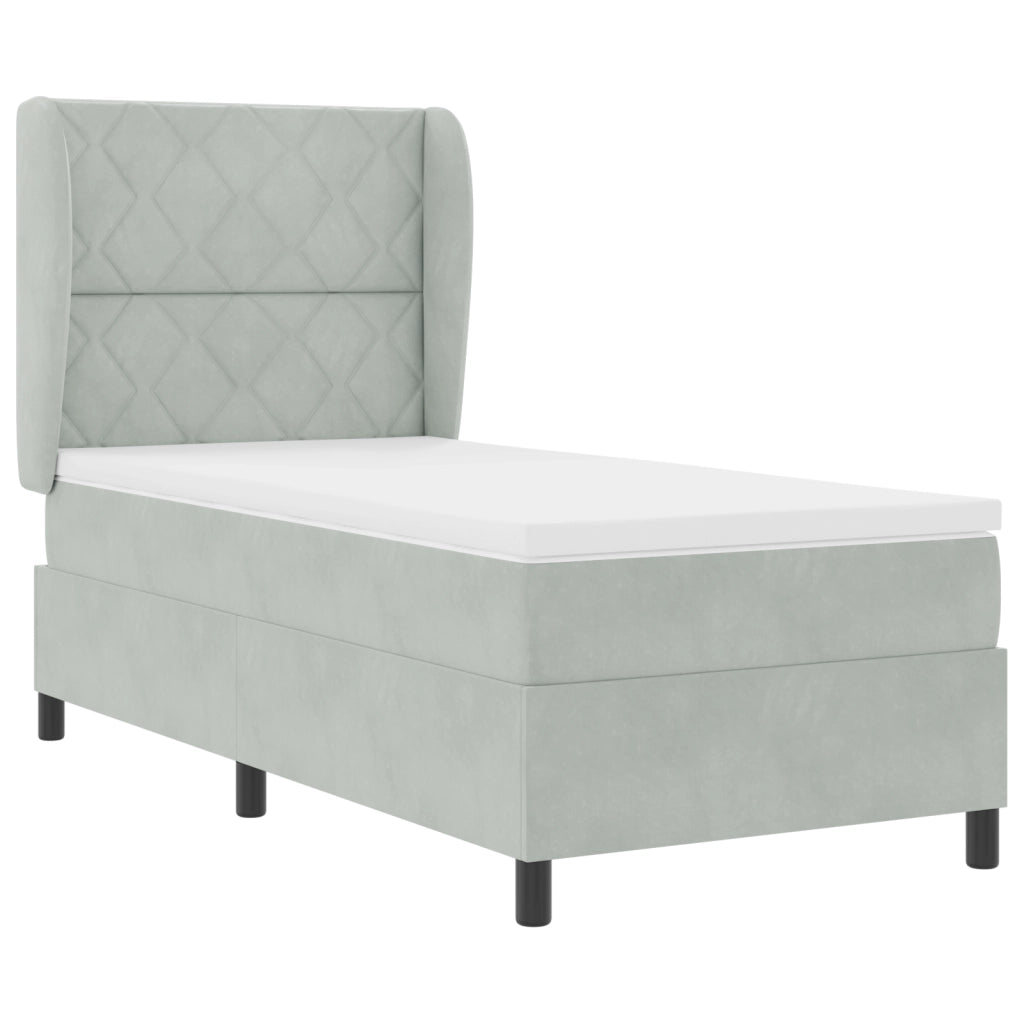 Letto Box Spring con Materasso Grigio Chiaro 90x190 cm in Velluto