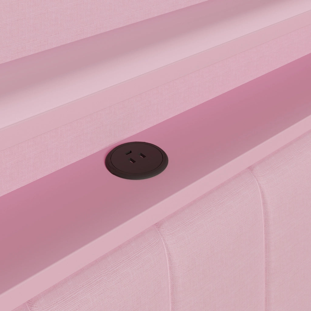 Daybed imbottito 140x200 cm con USB; LED; scrivania e 2 cassetti; rosa