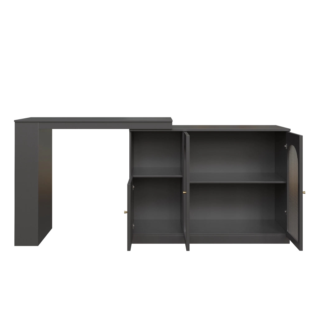 Bartisch mit 360° Drehfunktion aus MDF, 120 x 40 x 97 cm, moderner schwarzer Ess- und Barschrank mit Glasfront