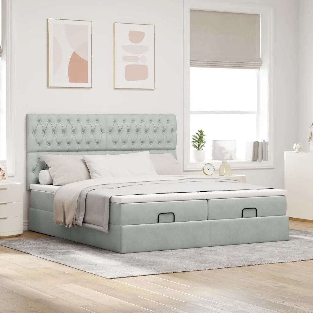 Struttura Letto Pouf con Materassi 200x200 cm Velluto 3313796