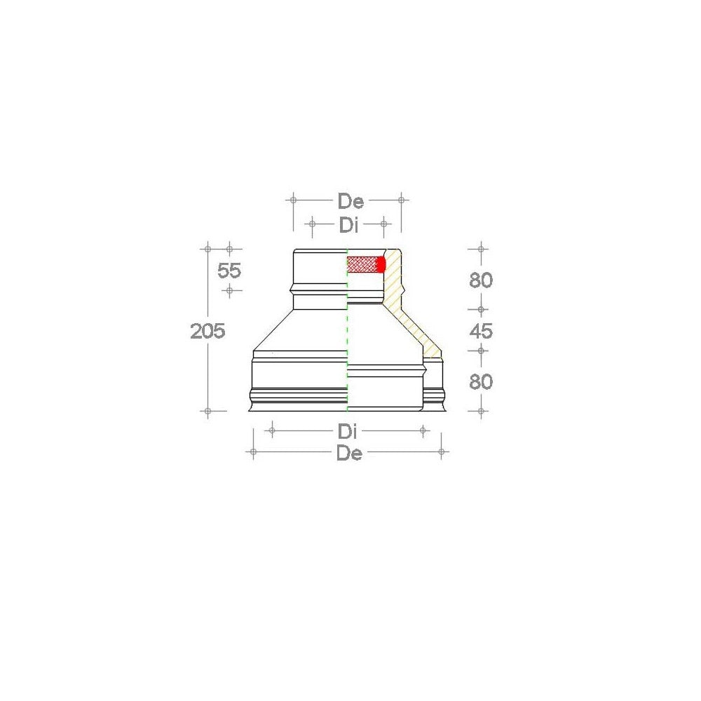 Riduzione inox doppia parete da di 250 - de 300 mm a di 150 - de 200 mm