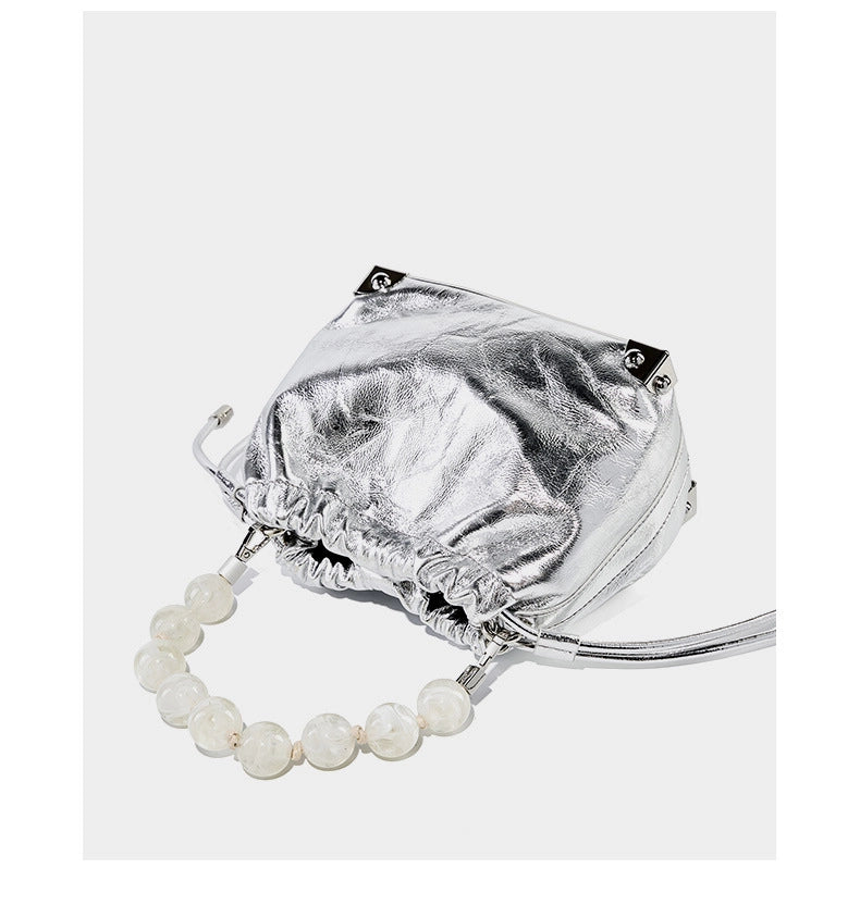 Borsa a mano grande in vera pelle, stile europeo e americano, colore argento.