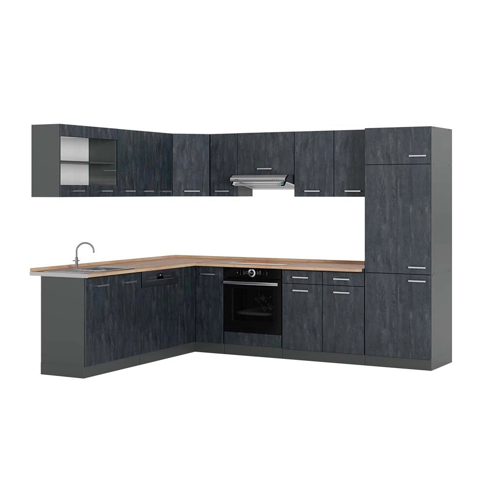 Cucina angolare completa R-Line Calce nera/Antracite 287 x 227 cm PL Rovere Vicco