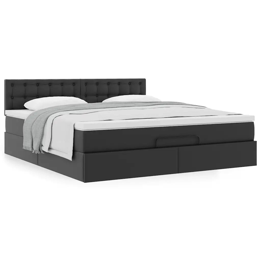 Struttura Letto Pouf con Materasso Nero 180x200 cm Similpelle 3311318