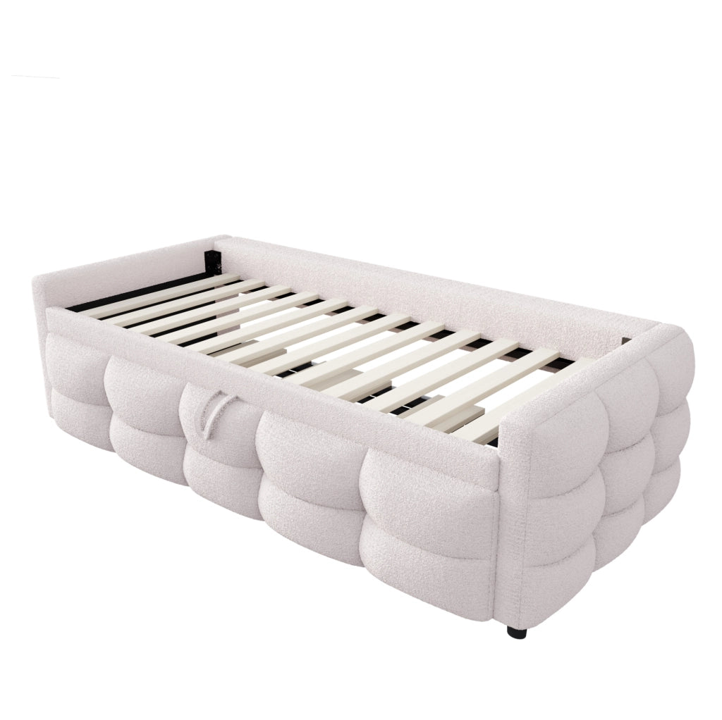 Letto imbottito 90/180x190 cm salvaspazio in teddy beige
