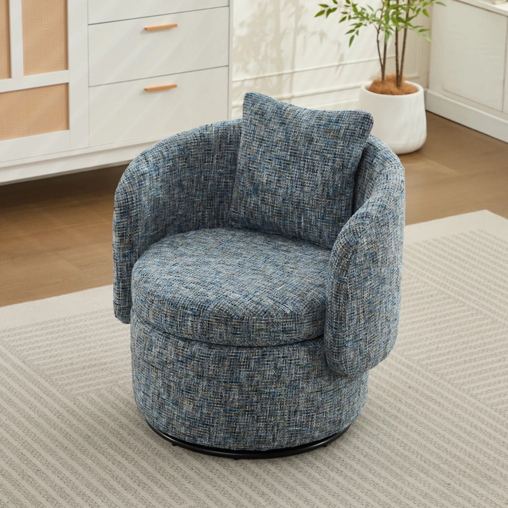 Poltrona girevole - con vano contenitore e cuscino schienale - in ciniglia - blu