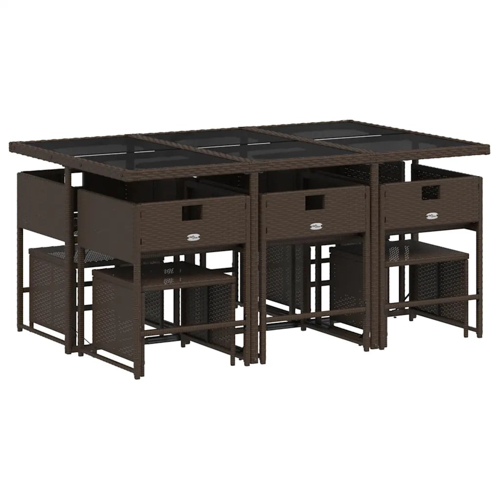 Set da Pranzo da Giardino 11 pz | Set Salotto da Giardino con Cuscini Polyrattan Marrone
