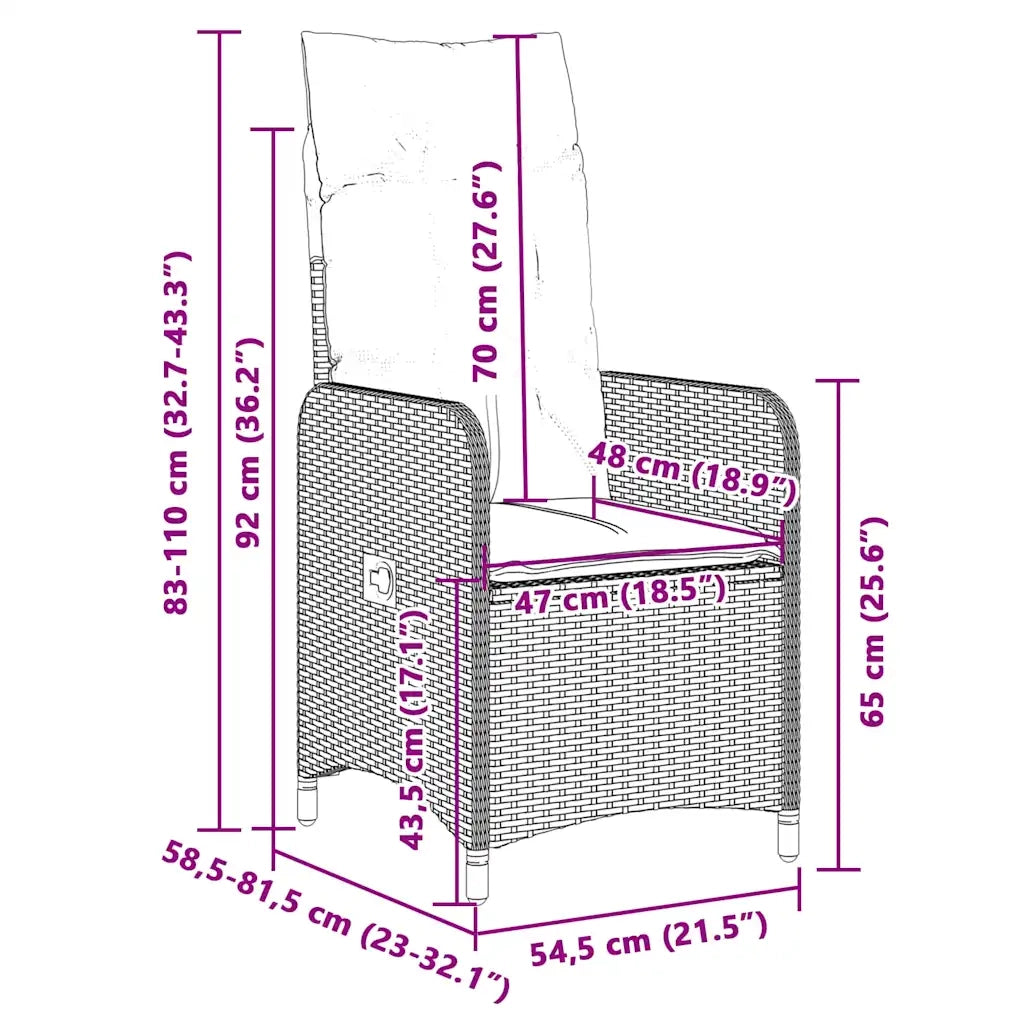 Set BistrÃ² da Giardino 7 pz con Cuscini in Polyrattan Grigio