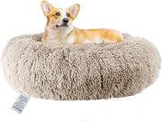 Letto per Cani Calmante contro l'Ansia | Grande | Lavabile | Felpa Tela di Velluto | Piumino | Ortopedico | Antiscivolo | Letto per Gatti 70cm Beige