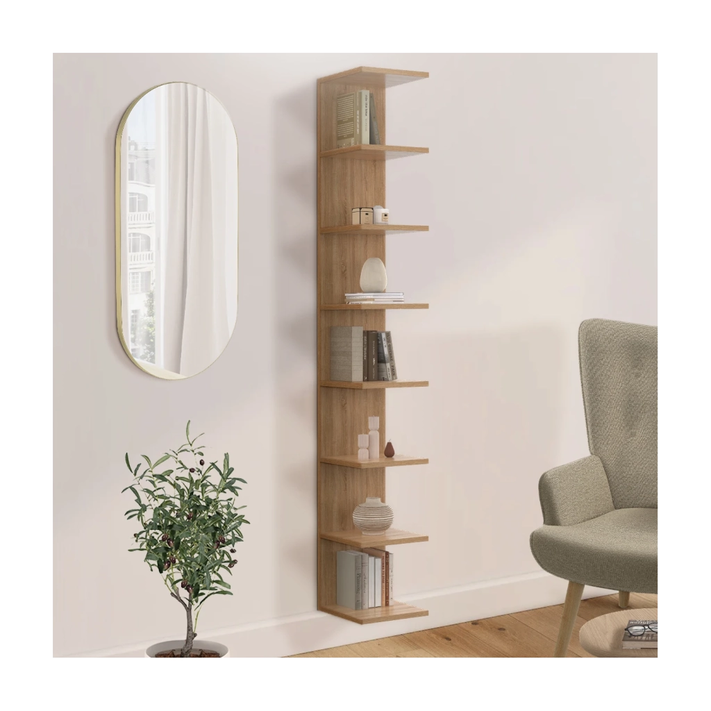 IDMarket - CHIARA scaffale sospeso a doppia posizione con 8 ripiani effetto faggio 190 cm