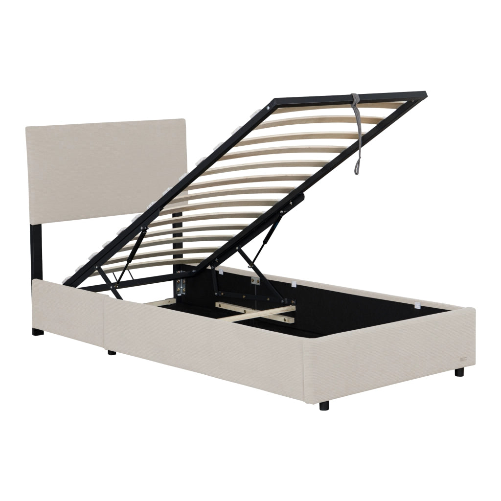 Letto Contenitore Juva con Apertura a Ribalta Letto Singolo 90x200 cm Velluto a Coste Beige Corium