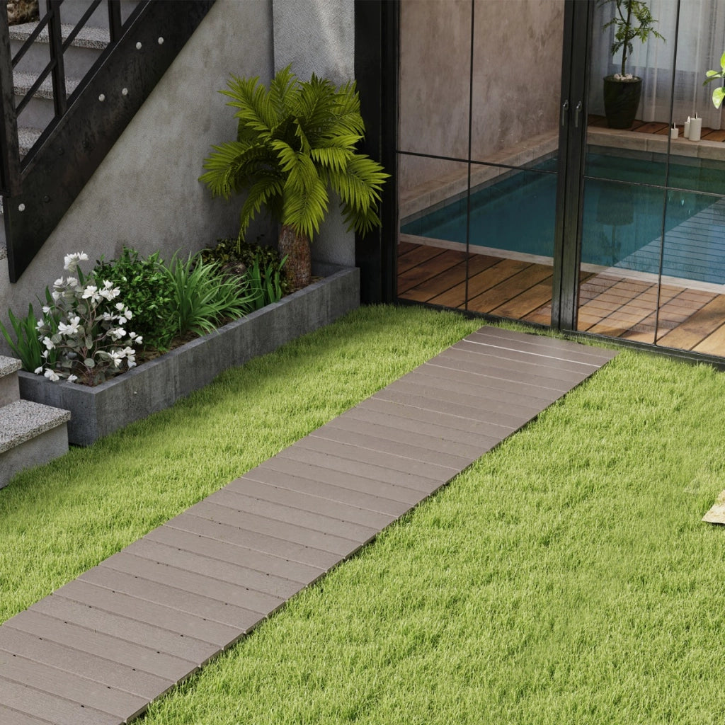 Camminamento dritto con telaio in HDPE superficie antiscivolo con filo metallico-Passerella da giardino esterna da 242 cm Grigio