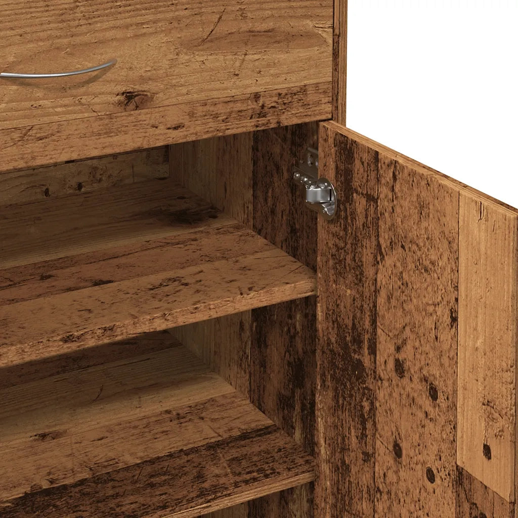 Scarpiera vintage con 4 ripiani e cassetto 60 x 35 x 84 cm legno composito finitura effetto legno anticato 02_0050693