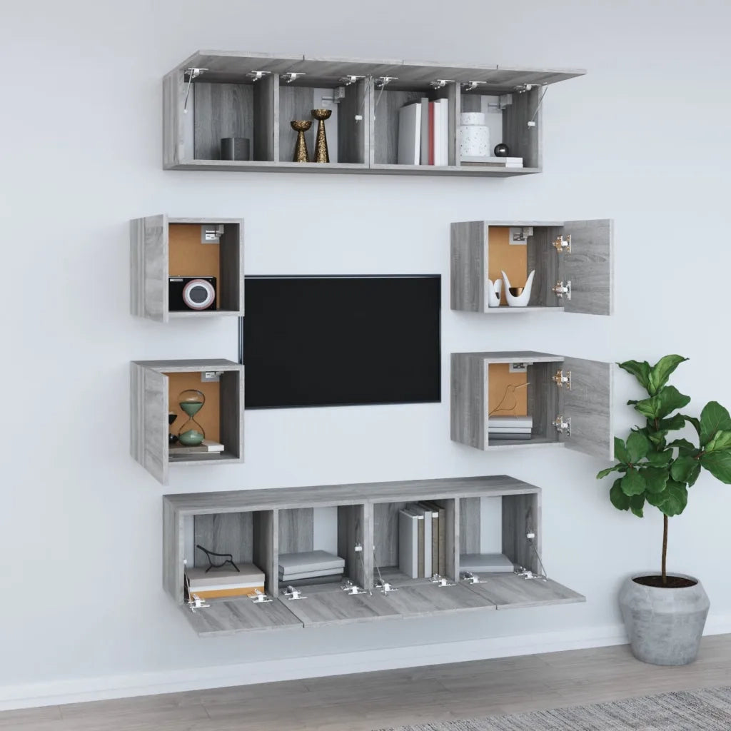 Set Mobili Porta TV 8pz Grigio Sonoma in Legno Multistrato cod mxl 26345