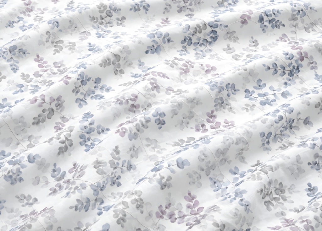 Completo Lenzuola Letto In 100% Cotone Made Italy Disegno Petalo - Singolo - Azzurro