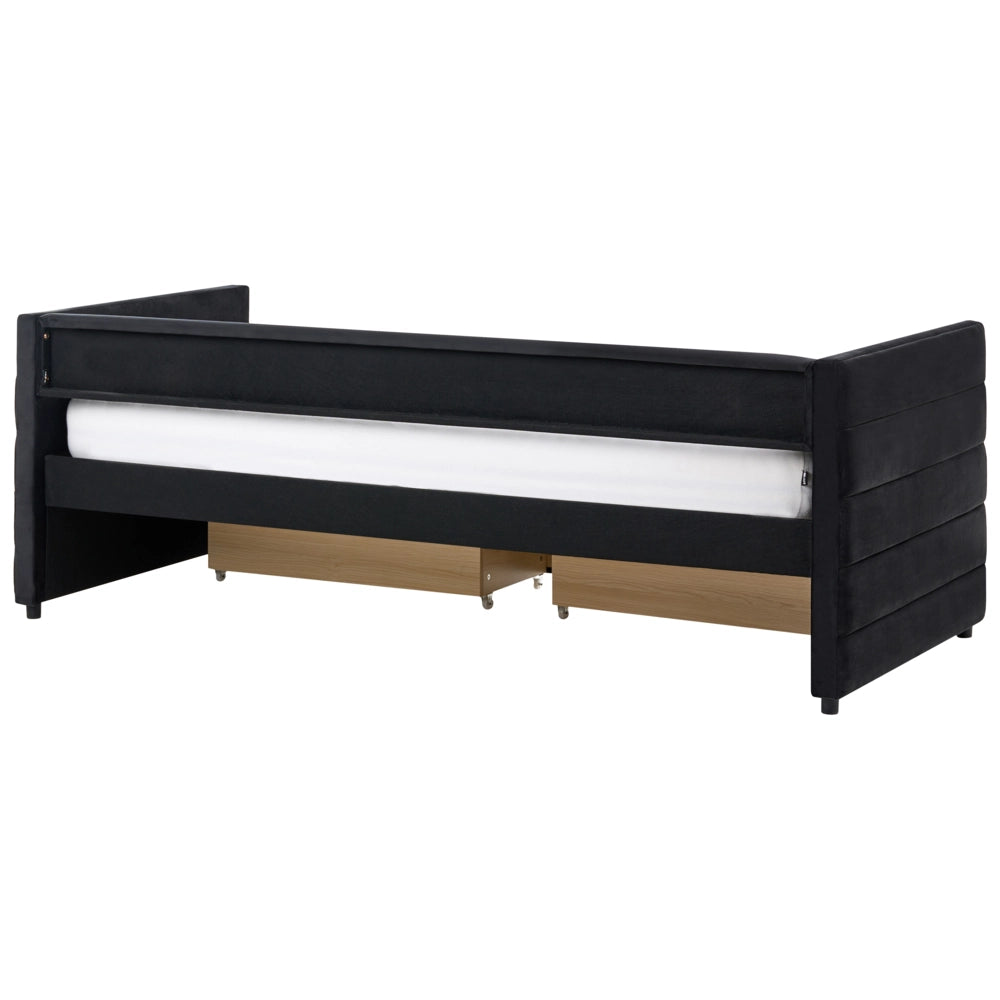 Letto con contenitore con cassetti in velluto nero 90 x 200 cm stanzetta design elegante