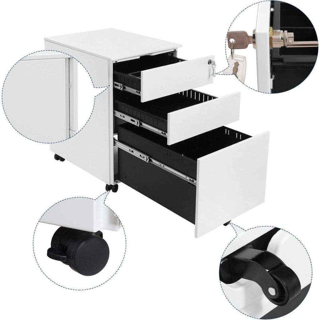 Cassettiera per documenti OFC60WT in acciaio bianco con ruote