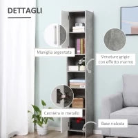 kleankin Colonna Bagno con 2 Armadietti e 2 Vani Aperti in Legno Effetto Cemento, 30x30x180cm
