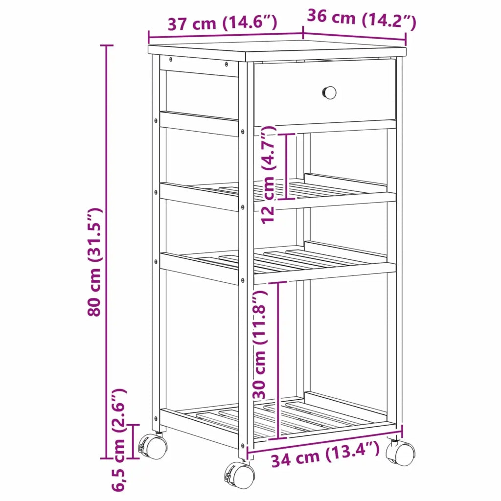 Carrello da Cucina con Ruote Naturale 37 x 36 x 80 cm Bambù 42028294