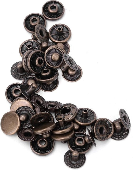 Set di 50 viti a pressione in rame puro, 10 mm, 12,5 mm, 15 mm, viti a pressione metalliche, set di viti a pressione, chiodi a molla per pelle e viti a pressione per abbigliamento, pelle, jeans, giacche, bracciali, borse (12,5