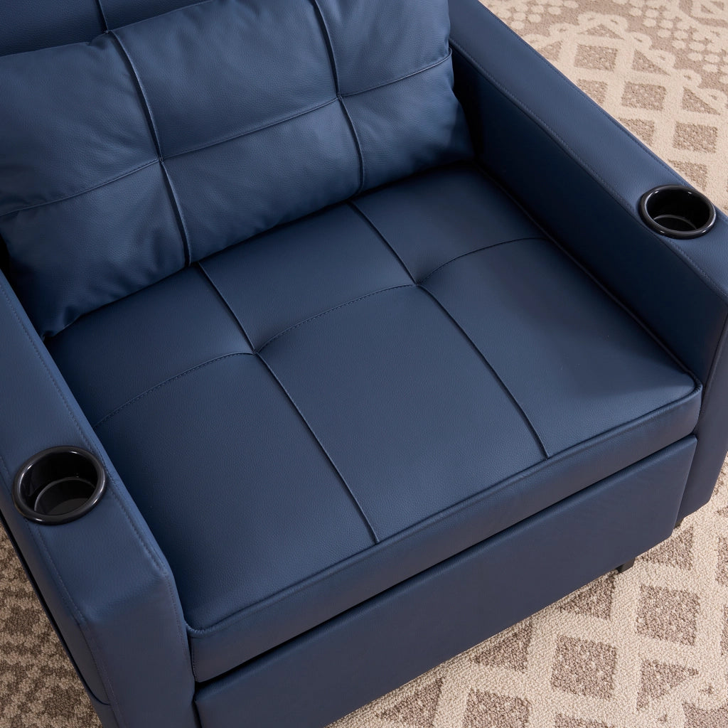 Poltrona letto 3 in 1 estraibile con schienale regolabile USB e tasca laterale in legno e metallo blu