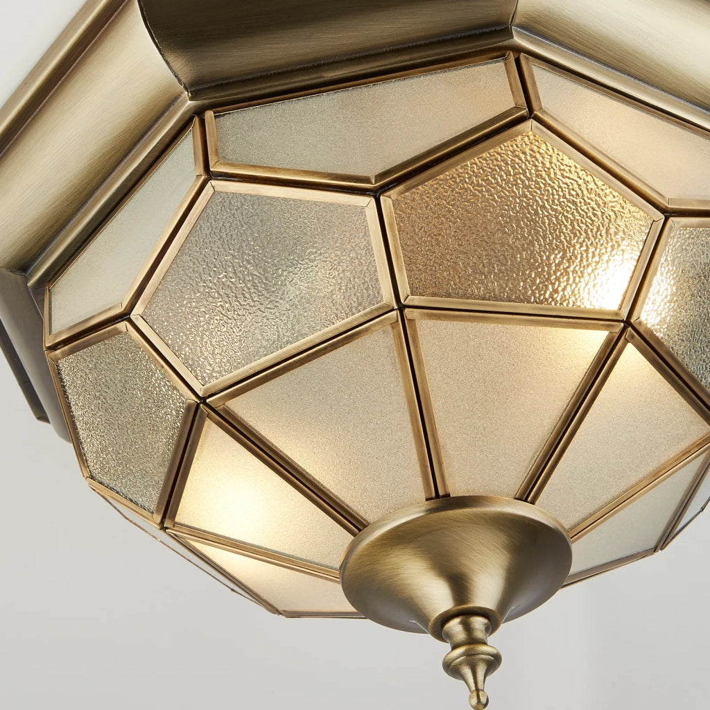 Plafoniera Classica Pisa Ii Ottone Vetro 2 Luci E14