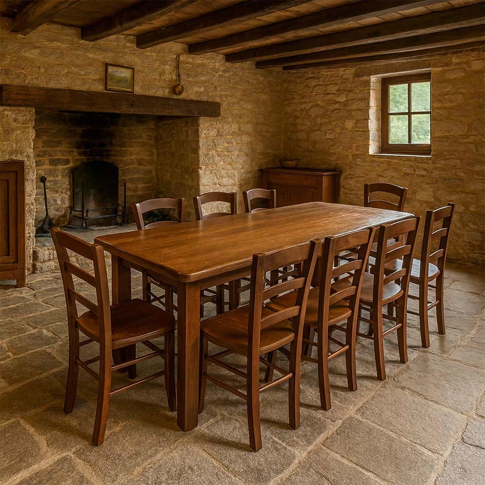 Sedia da sala da pranzo in legno paesana con seduta in massello noce scuro x 2