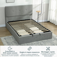 Letto a 1 Piazza e Mezza Contenitore 195x141x106 cm con Spazio a Scomparsa e Testiera Vellutata a Trapunta in Legno e