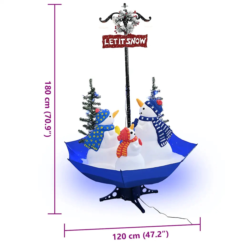 Albero di Natale | Decorazioni natalizie con Nevicata e Base ad Ombrello Blu 170 cm PVC