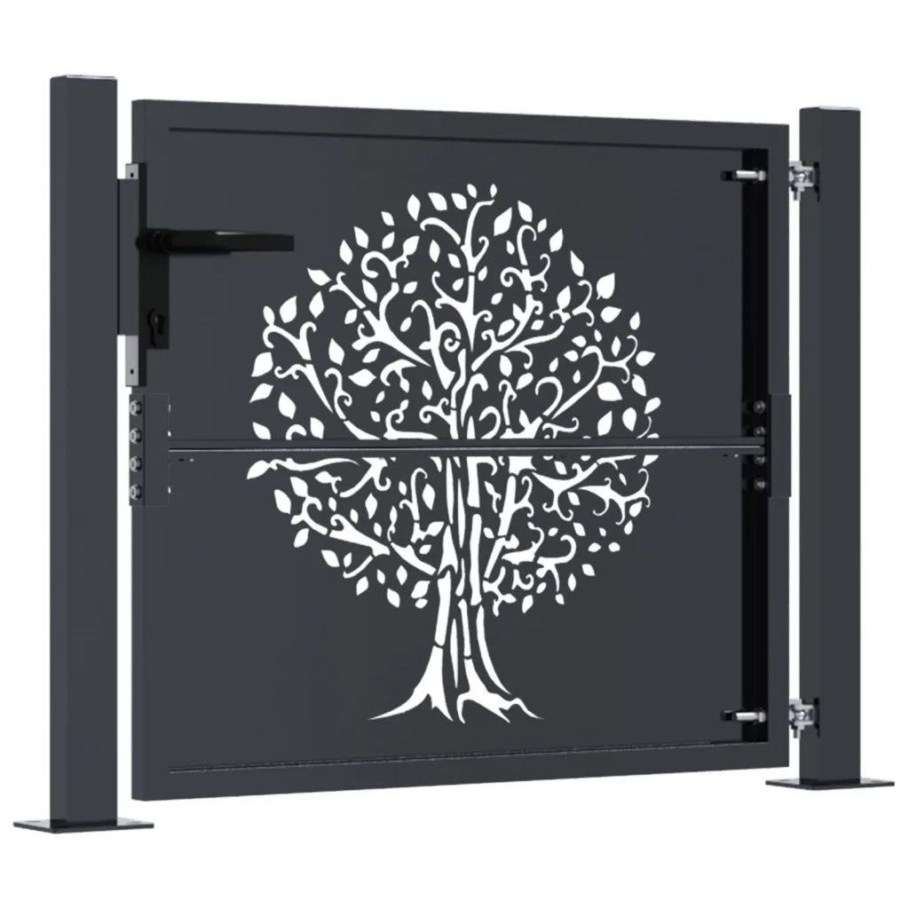 Cancello da giardino antracite 100x75 cm in acciaio con design ad albero 153154
