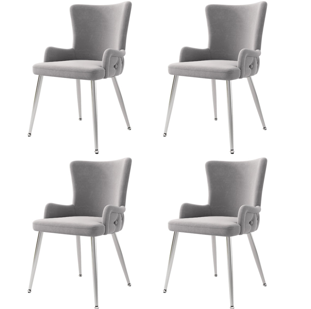 Set di 4 sedie da pranzo in velluto grigio con gambe metalliche