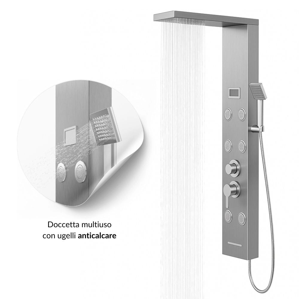 Colonna doccia york acciaio 4 funzioni display controllo temperatura 2 finiture *** finitura- cromo spazzolato, confe...