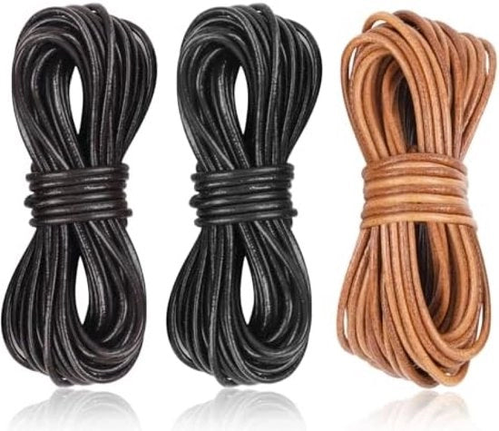 Cordoni in tre rulli, 5 m x 2 mm, per la creazione di accessori in pelle.