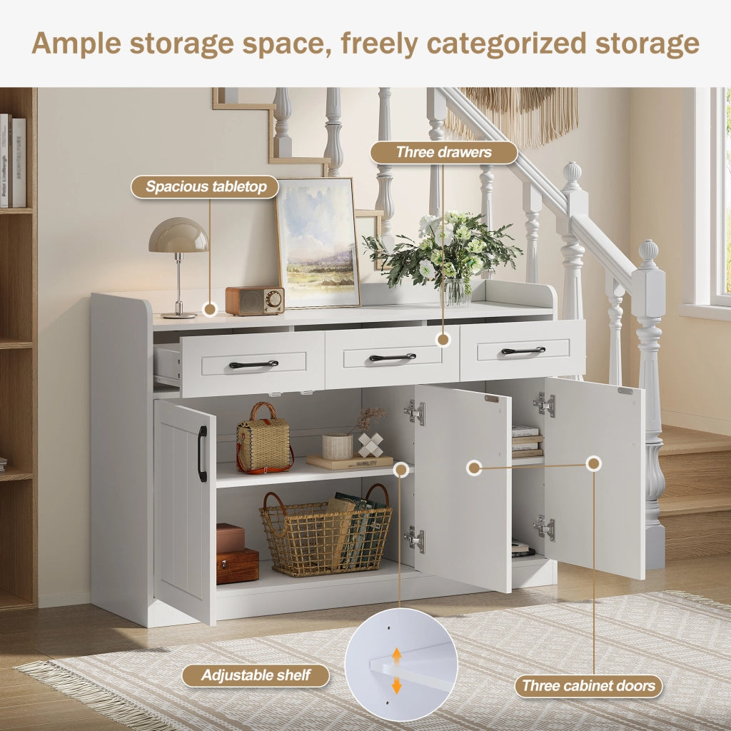 Credenza con 3 cassetti e 3 ante, ripiani regolabili in pannelli truciolari, bianca 120 × 35 × 80 cm