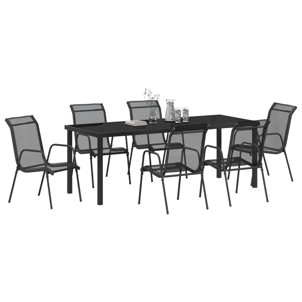Set da Pranzo da Giardino 7 Pezzi Nero Textilene e Acciaio